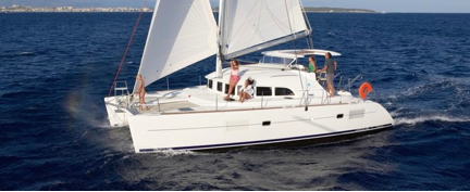 A 38 ft Lagoon catamaran sailboat with 4 bed rooms, rented from www.onboat.co